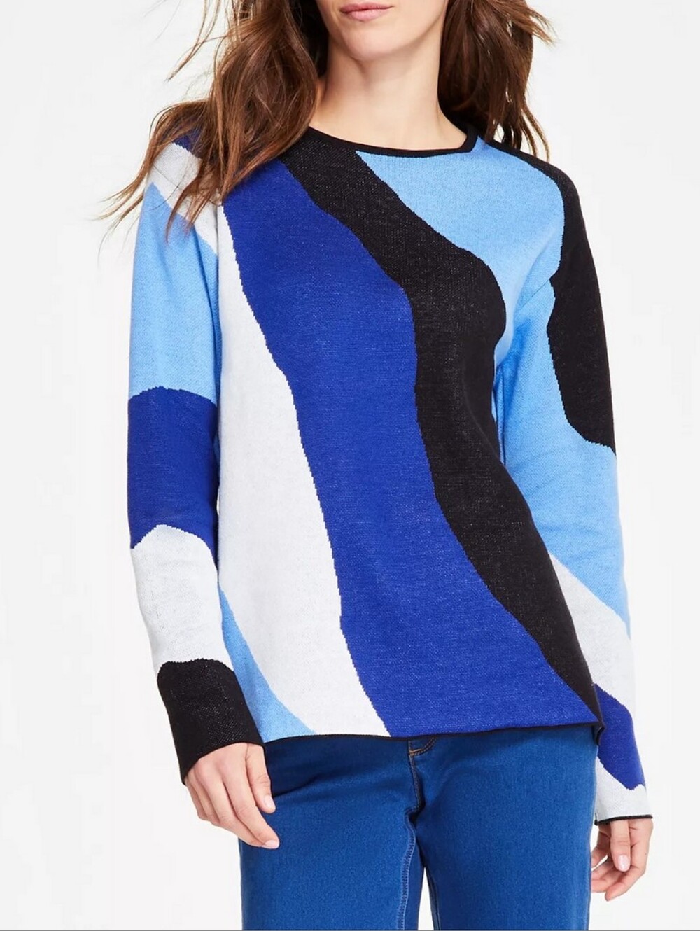 Jones New York Colorblocked Waves Round-Neck Sweater Sapphire Multicolor Sm New